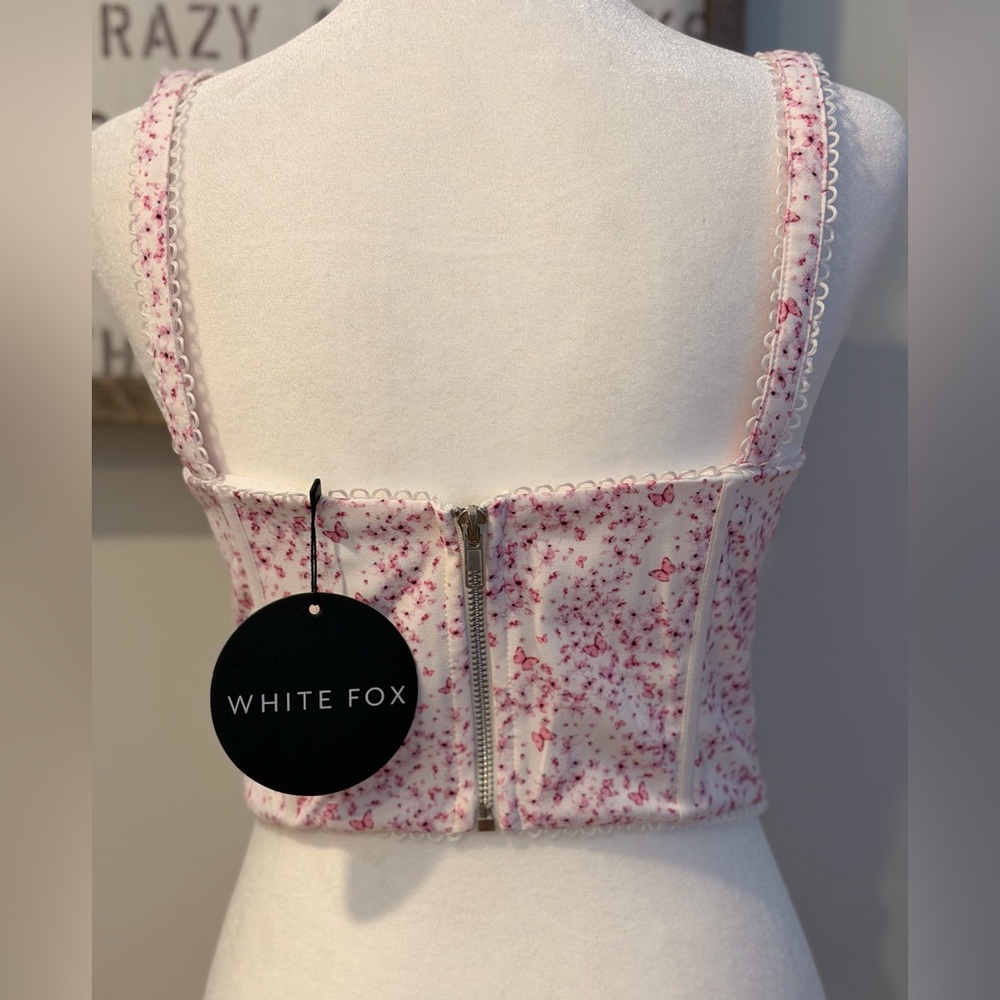White Fox Weekend Love Bustier Crop Top in Pink Butterfly - Picture 2 of 12